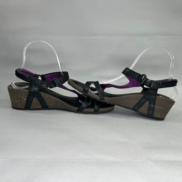 Teva Cabrillo Sandals Women's Size 10 Black Leather Crossover Hook Loop Wedge - Picture 7 of 11